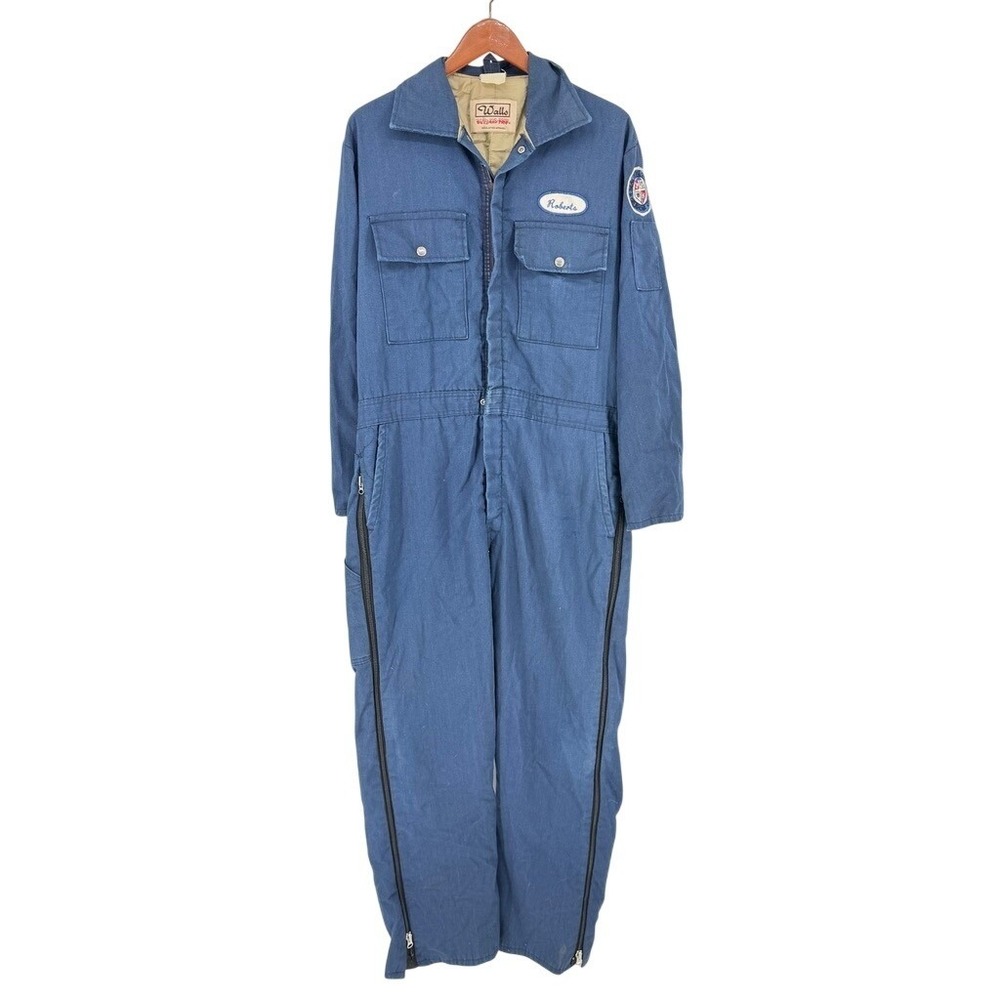 Vtg Walls Blizzard Pruf Mens Insulated Coveralls Blue Work Jumpsuit Large Patch